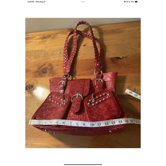 The Find Red Leather Alligator Studded Shoulder Purse Double Handles **READ** - Picture 5 of 11